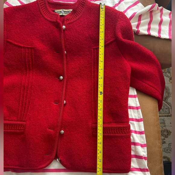 Vintage Red Wool Cardigan Sweater with Beautiful Buttons Made in Austria - Picture 7 of 8